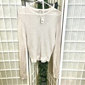 Free People Cream Knit Long Sleeve Top